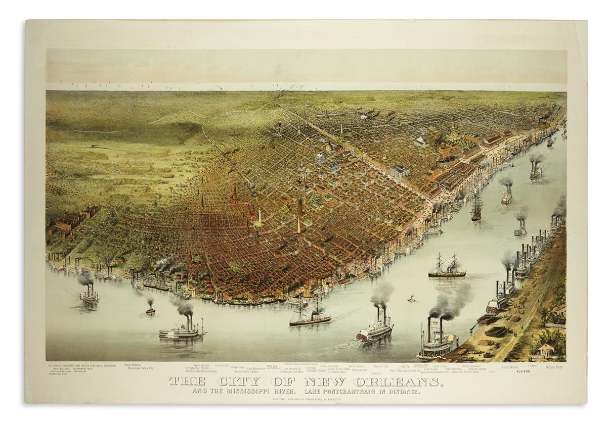 CURRIER & IVES. The City of New Orleans, and the Mississippi River. Lake Pontchartrain in Distance.